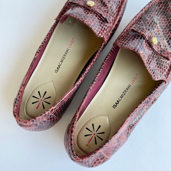 Isaac Mizrahi Women Abernathy Loafer Shoe 9.5 Purple Snake Print Leather Slip On - Picture 8 of 11